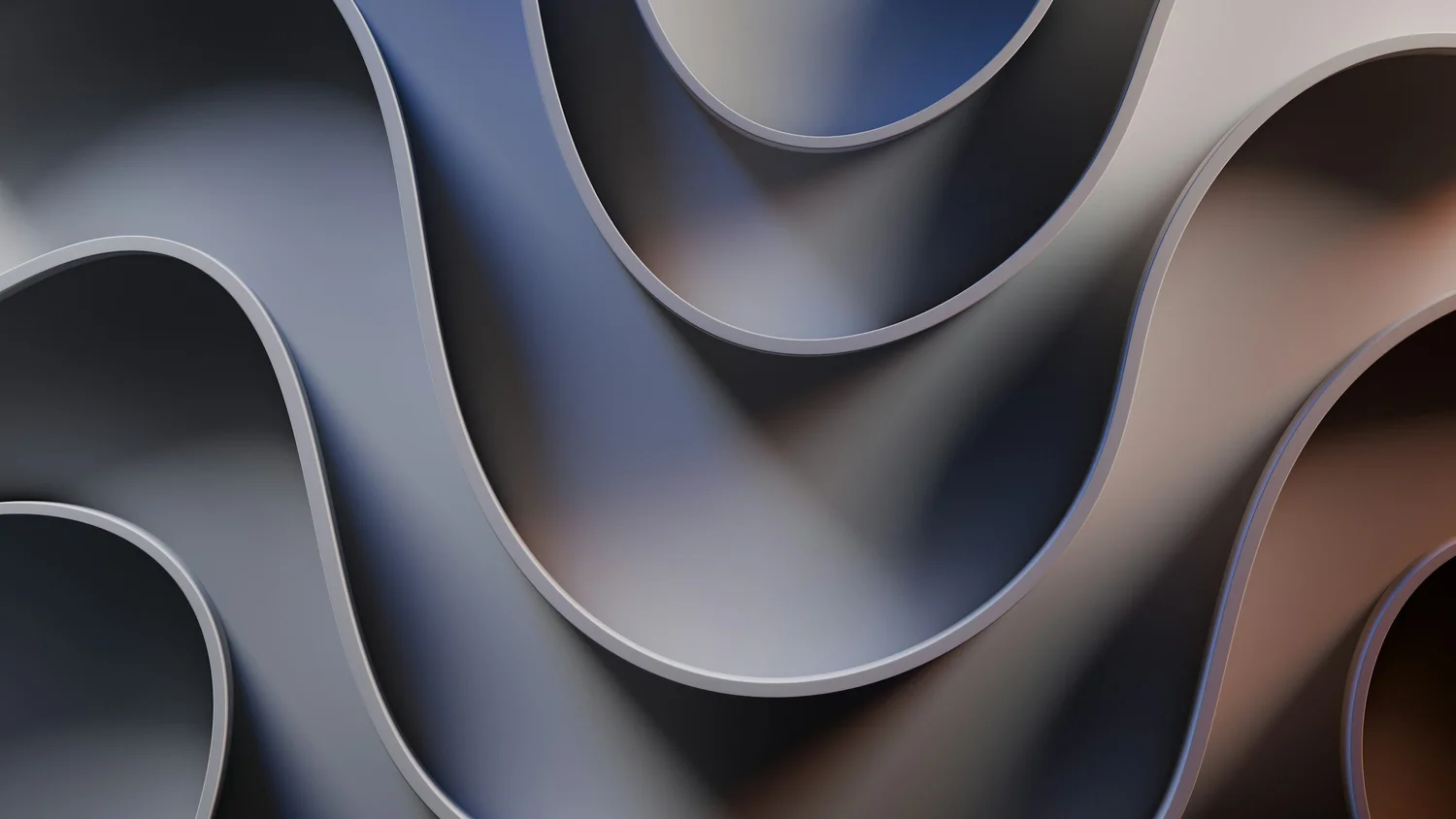 Formes sculpturales bleues se fondant les unes dans les autres
